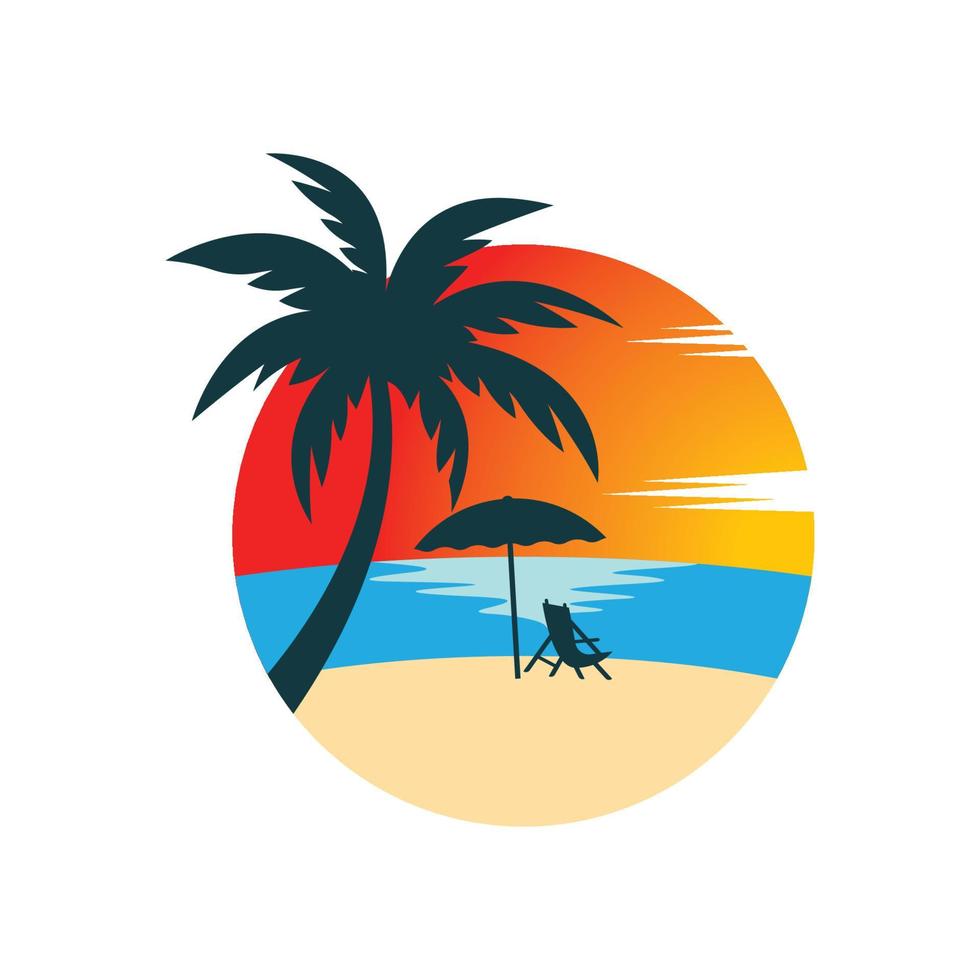 immagini del logo della spiaggia al tramonto vettore