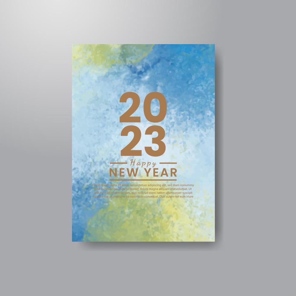 contento nuovo anno 2023 carta modello con acquerello sfondo vettore
