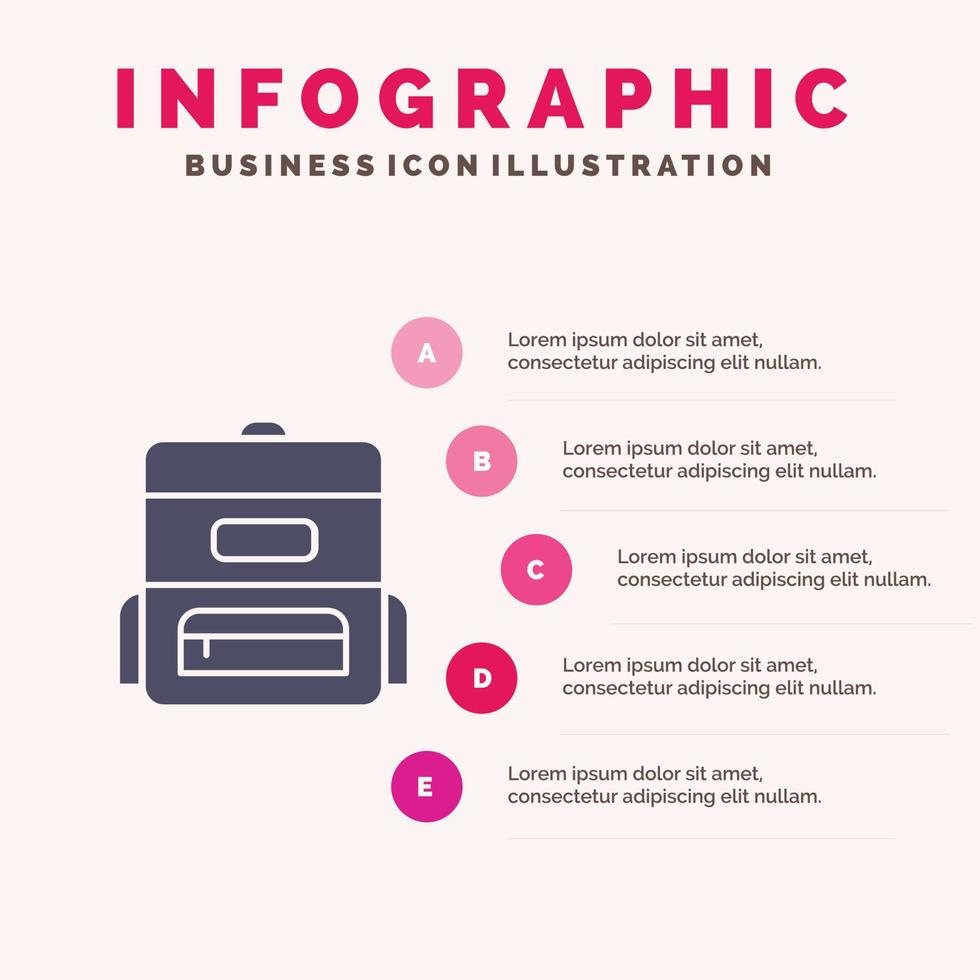 Borsa formazione scolastica cartella solido icona infografica 5 passaggi presentazione sfondo vettore