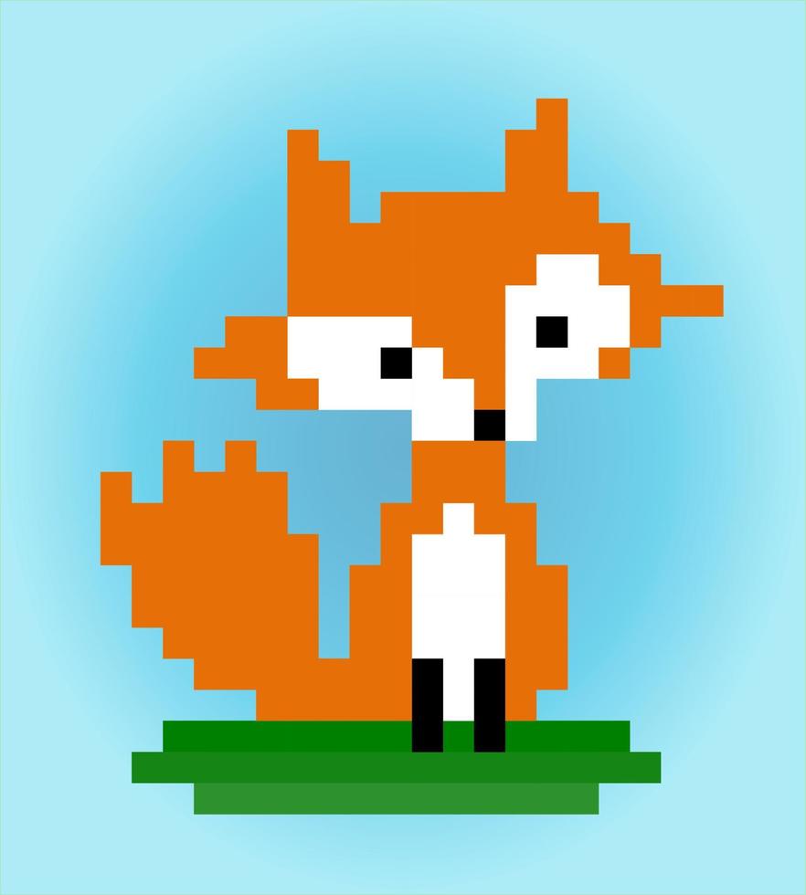 Pixel a 8 bit di volpe. animale in illustrazione vettoriale per punto croce e risorse di gioco.