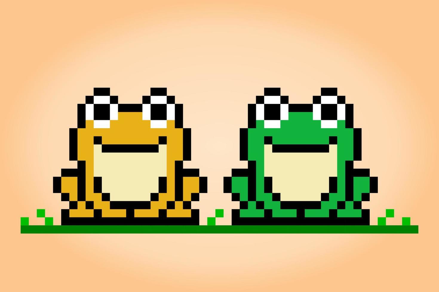 Pixel a 8 bit di rana. animale in illustrazione vettoriale per punto croce e risorse di gioco.