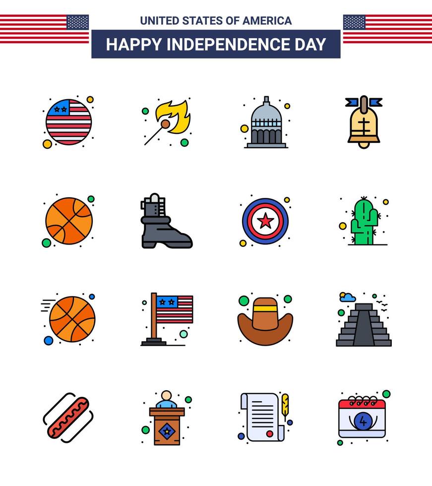 16 creativo Stati Uniti d'America icone moderno indipendenza segni e 4 ° luglio simboli di gli sport pallacanestro indianapolis Stati Uniti d'America squillare modificabile Stati Uniti d'America giorno vettore design elementi