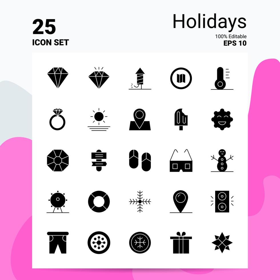 25 vacanze icona impostato 100 modificabile eps 10 File attività commerciale logo concetto idee solido glifo icona design vettore