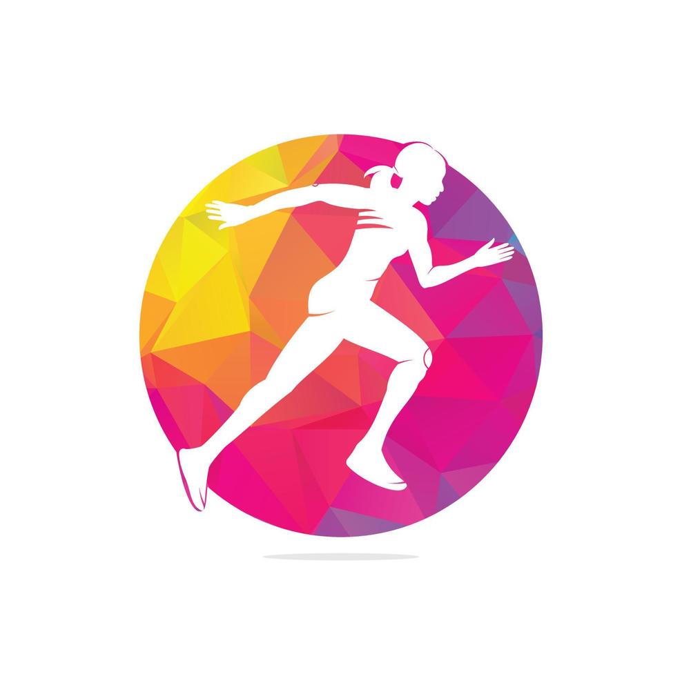 donne fitness corridore club logo design. in esecuzione donne logo design. salutare correre logo concetto vettore