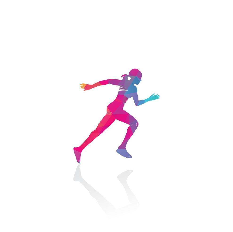 donne fitness corridore club logo design. in esecuzione donne logo design. salutare correre logo concetto vettore