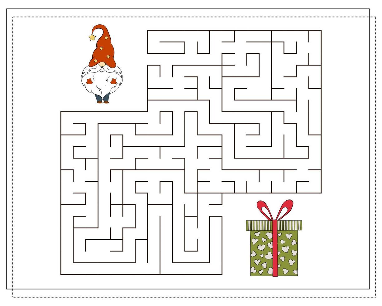 un' puzzle gioco per bambini, partire attraverso il labirinto. cartone animato Natale gnomo. vettore