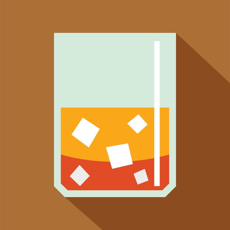 bicchiere di scotch whisky e ghiaccio icona, piatto stile vettore
