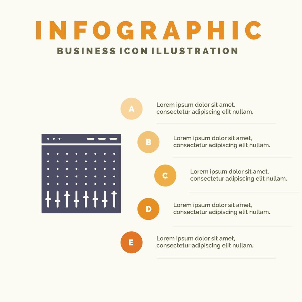 consolle controllo controllore hardware miscelatore solido icona infografica 5 passaggi presentazione sfondo vettore