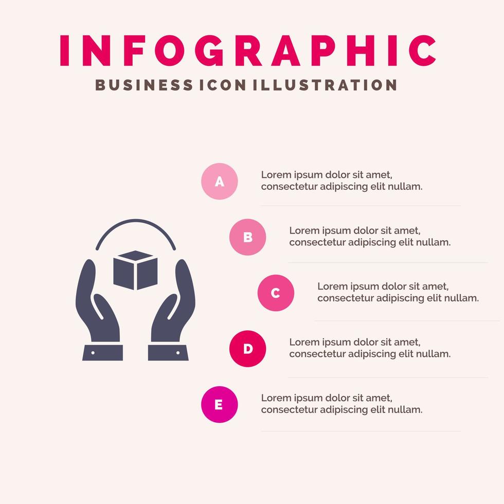 cura cura maniglia Prodotto responsabilità solido icona infografica 5 passaggi presentazione sfondo vettore