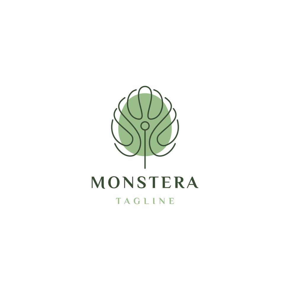 Monstera foglia logo vettore icona illustrazione linea schema monoline