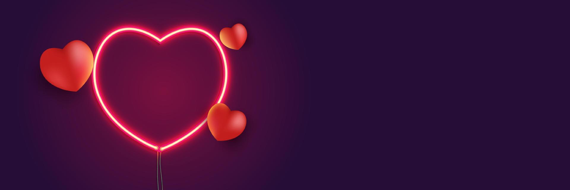 neon cuore cartello e cuore forma. cuore di un' rosso incandescenza. vettore illustrazione.