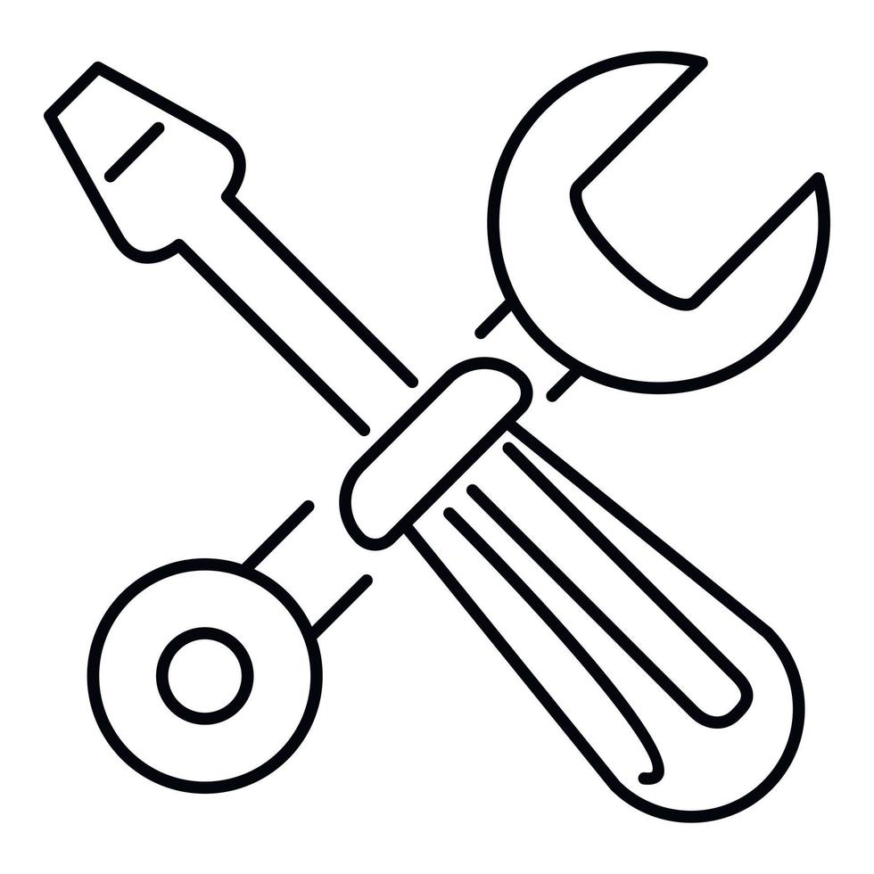 Cacciavite e chiave inglese icona, schema stile vettore