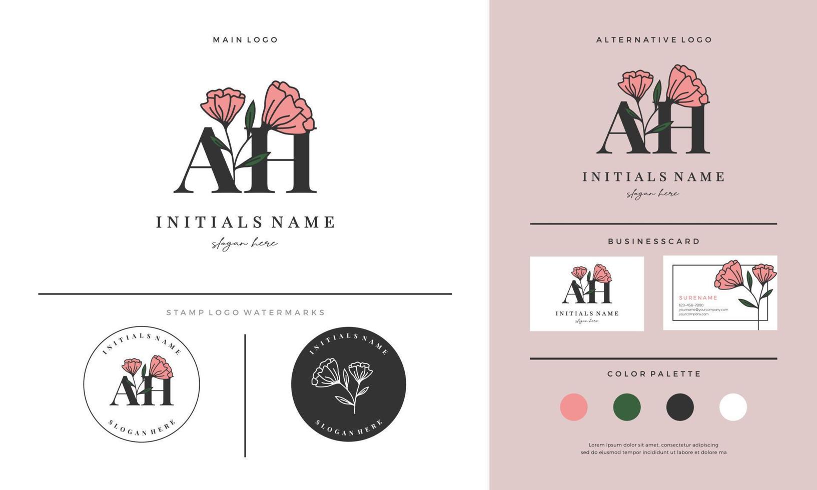 grafia lettera ah un' h iniziale logo design con Rose per bellezza o botanico. vettore