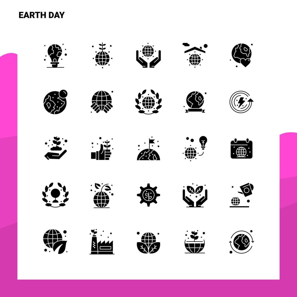 25 terra giorno icona impostato solido glifo icona vettore illustrazione modello per ragnatela e mobile idee per attività commerciale azienda