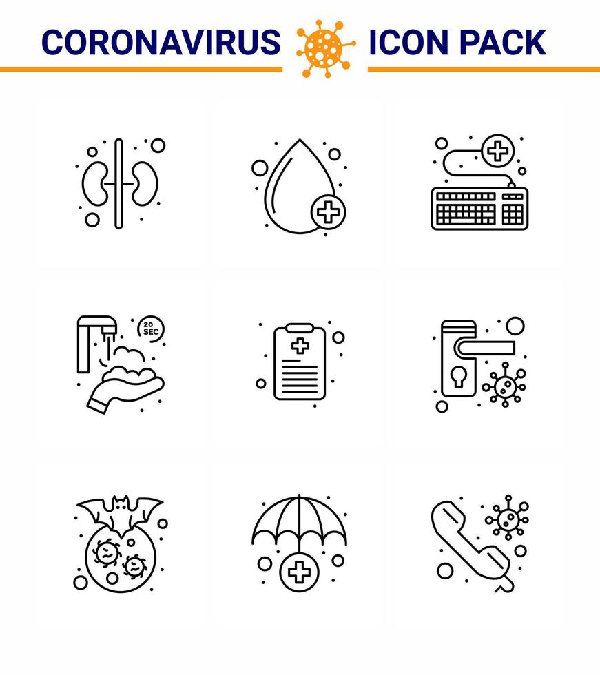 coronavirus consapevolezza icone 9 linea icona corona virus influenza relazionato come come paziente grafico lavaggio tastiera mani venti secondi virale coronavirus 2019 nov malattia vettore design elementi