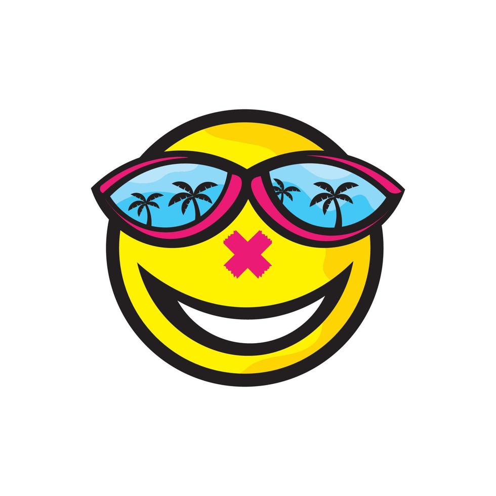 Sorridi viso icona vettore illustrazione nel spiaggia, bene per maglietta disegno, etichetta, smalto spillo, e capi di abbigliamento logo