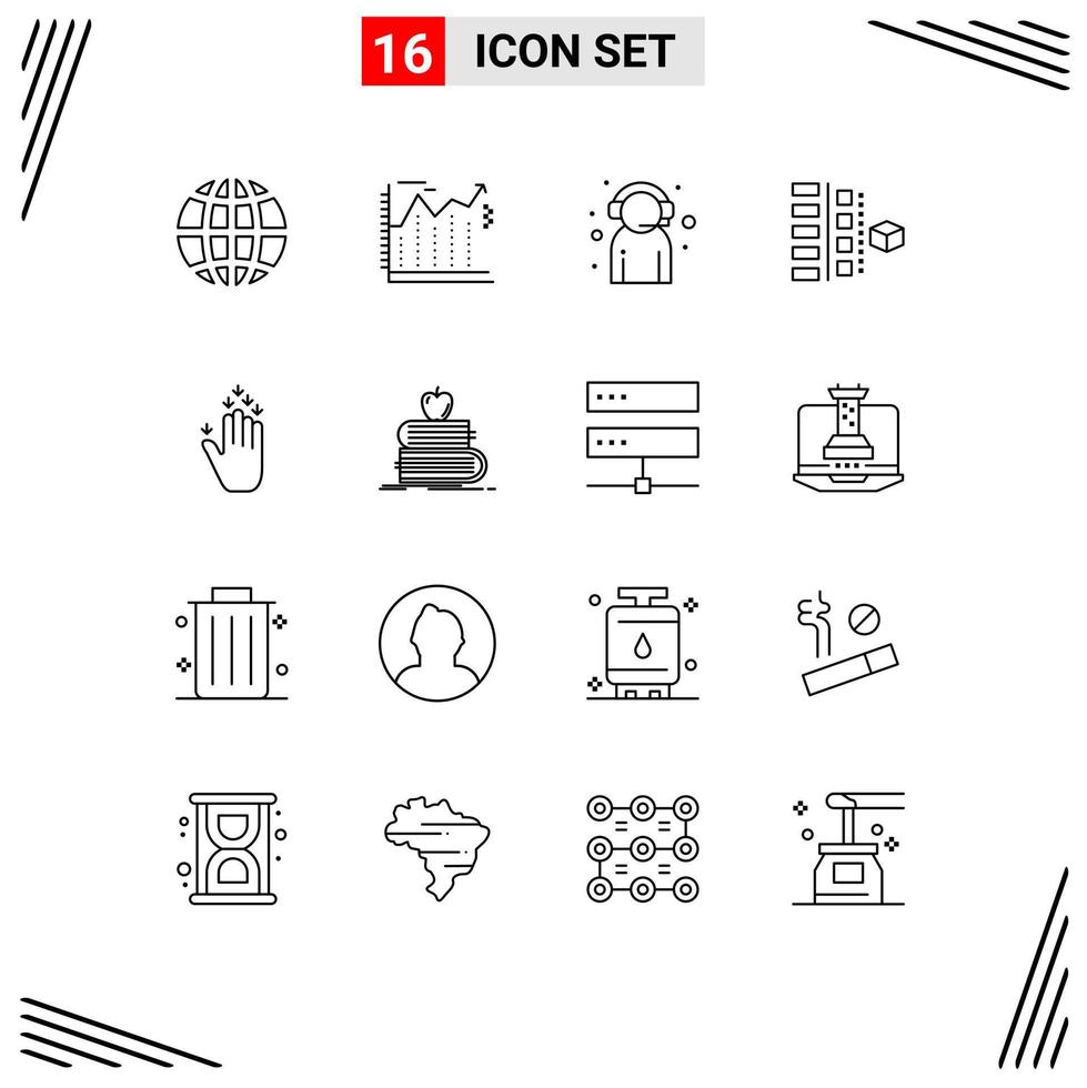 universale icona simboli gruppo di 16 moderno lineamenti di Prodotto Piano assistente fasi supporto modificabile vettore design elementi