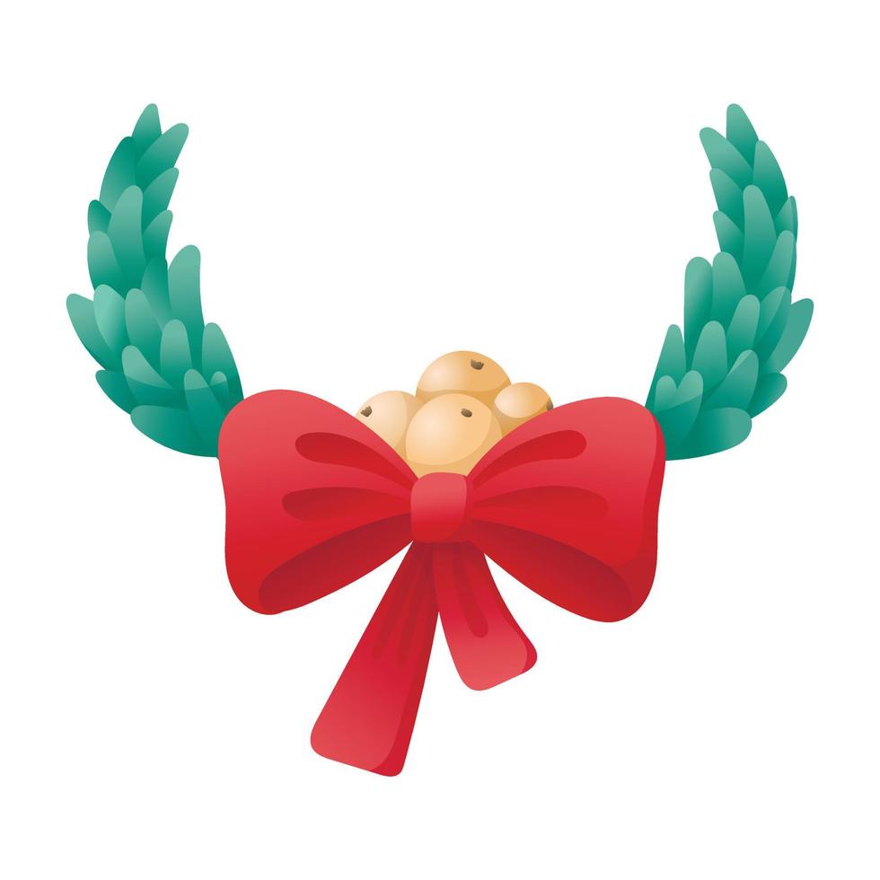 vettore isolato cartone animato illustrazione di tradizionale Natale vischio ghirlanda con arco e mazzo di frutti di bosco.