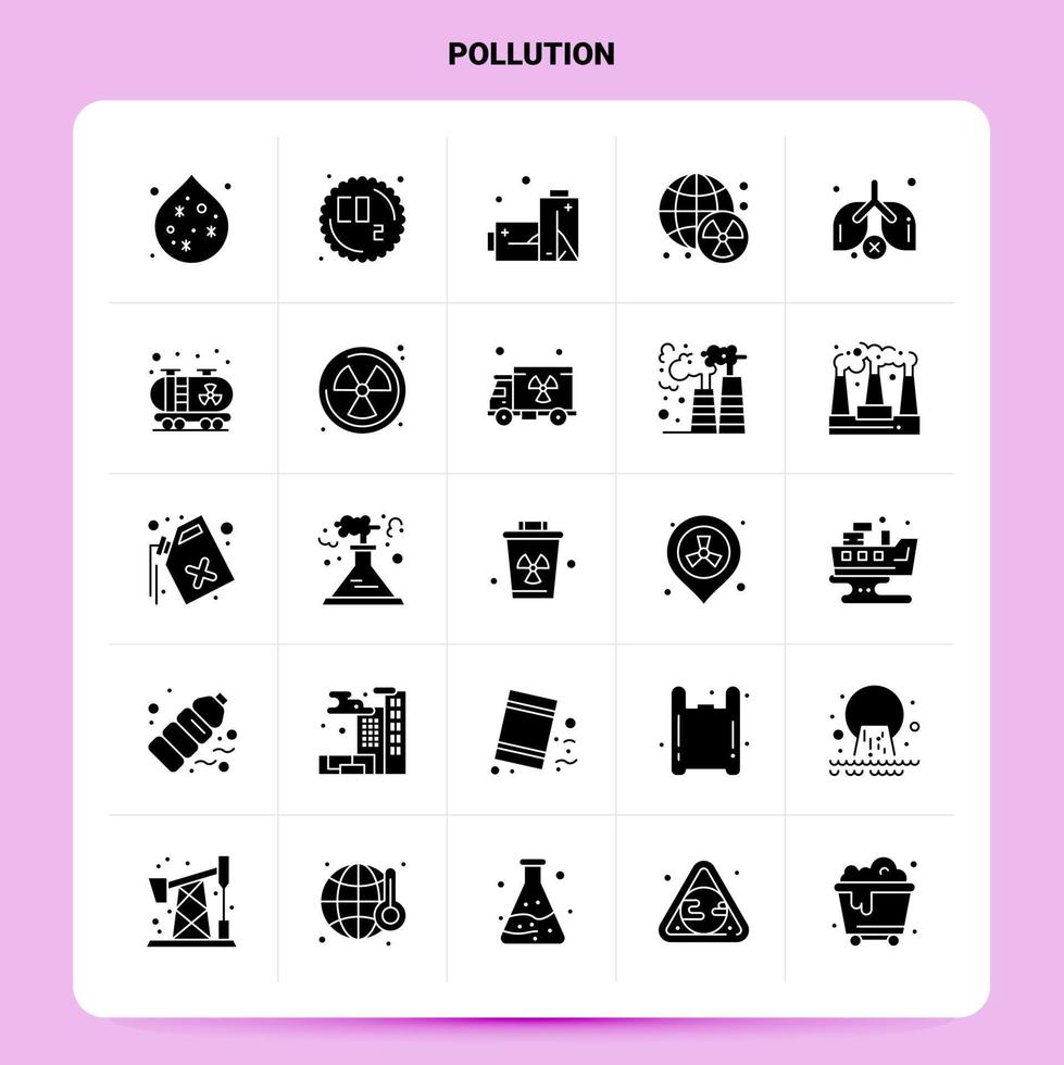 solido 25 inquinamento icona impostato vettore glifo stile design nero icone impostato ragnatela e mobile attività commerciale idee design vettore illustrazione