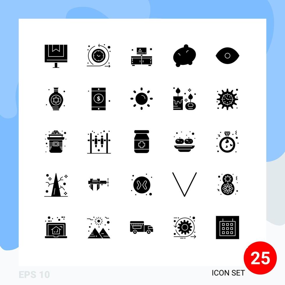 25 solido glifo concetto per siti web mobile e applicazioni viso verdura tempo processi Patata televisione modificabile vettore design elementi
