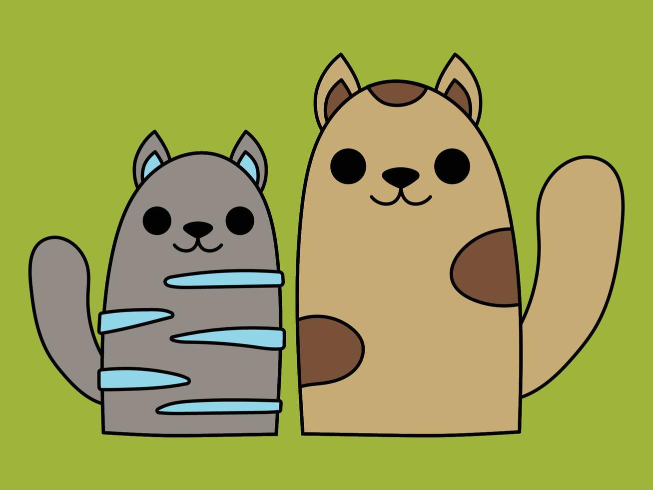 Due gatti Marrone e grigio. cartone animato stile vettore