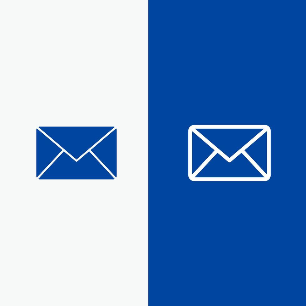 e-mail posta Messaggio sms linea e glifo solido icona blu bandiera linea e glifo solido icona blu bandiera vettore
