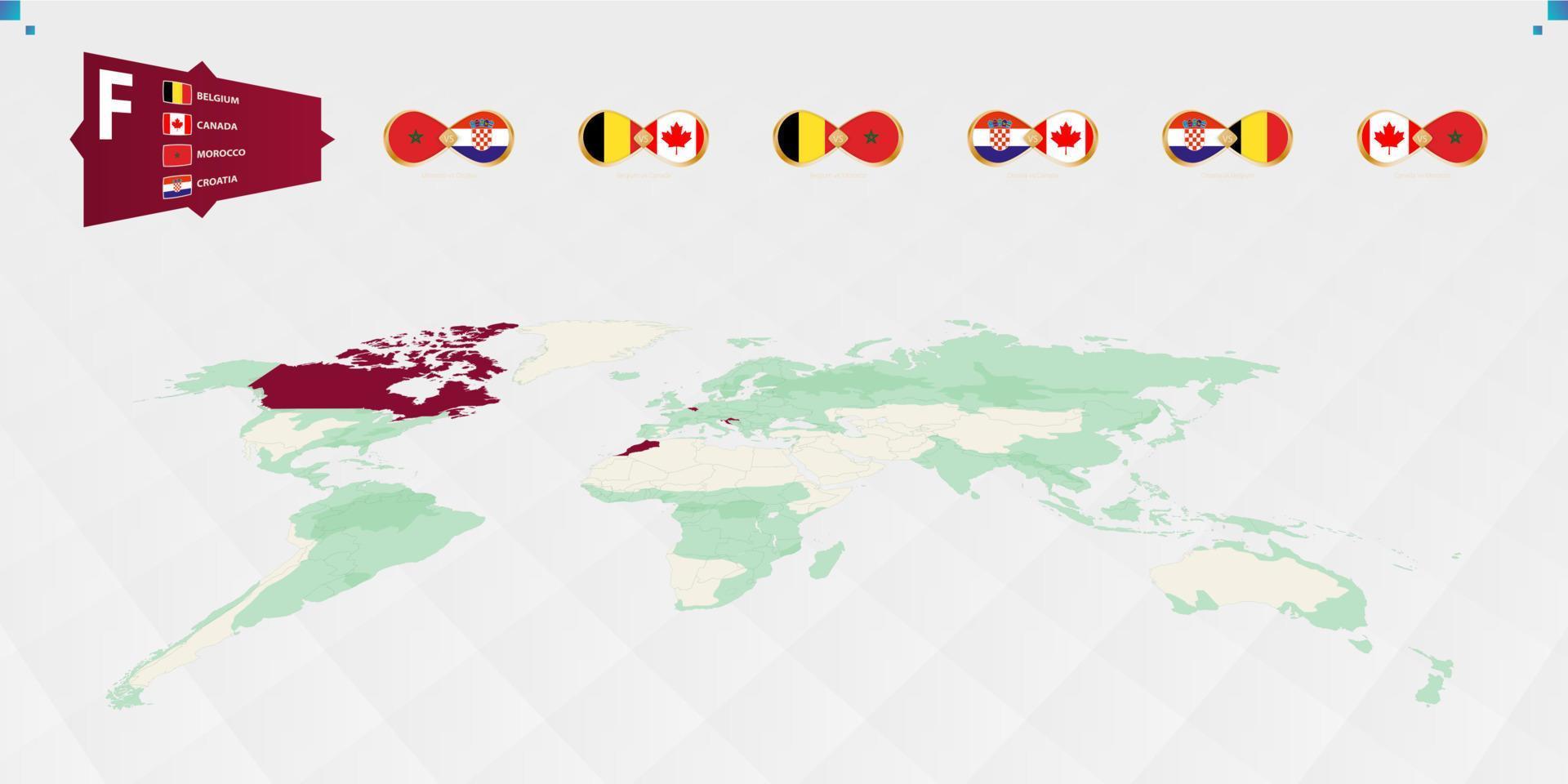 partecipanti nel gruppo f di il calcio torneo, evidenziato nel Borgogna su il mondo carta geografica. tutti gruppo Giochi. vettore