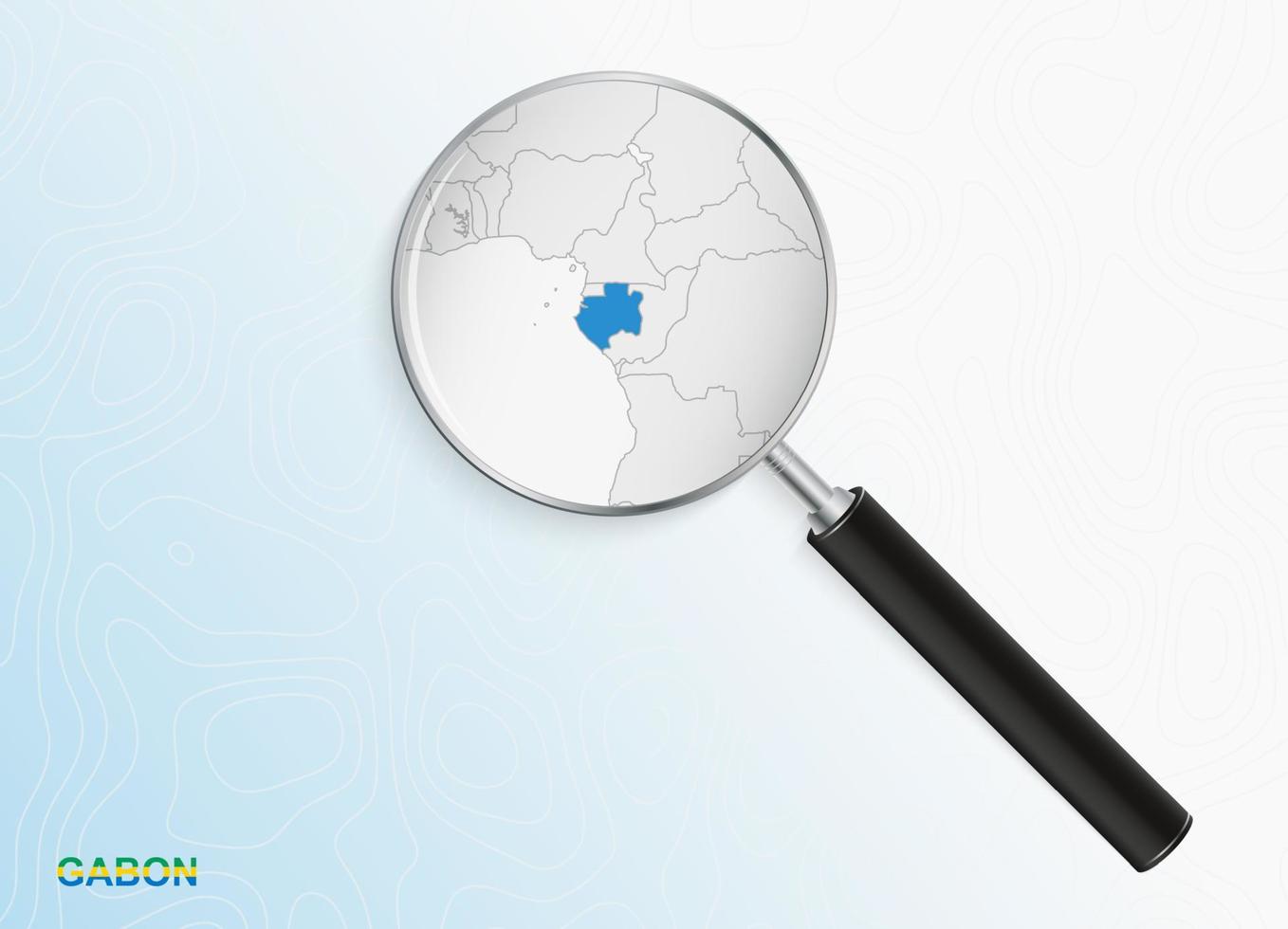 lente d'ingrandimento con carta geografica di Gabon su astratto topografica sfondo. vettore