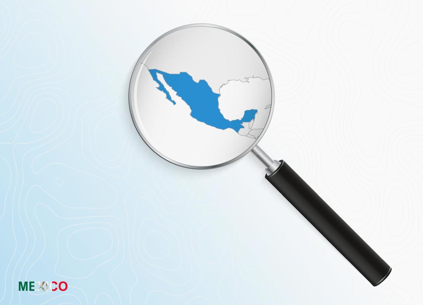 lente d'ingrandimento con carta geografica di Messico su astratto topografica sfondo. vettore