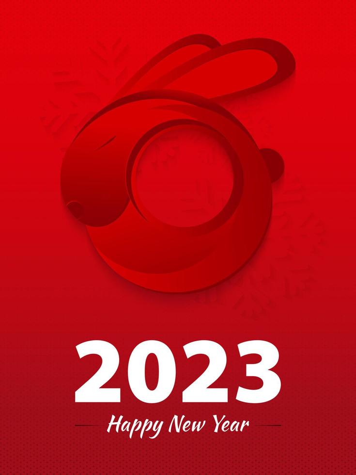 2023 contento nuovo anno saluto carta design con testa di rosso coniglio. vettore
