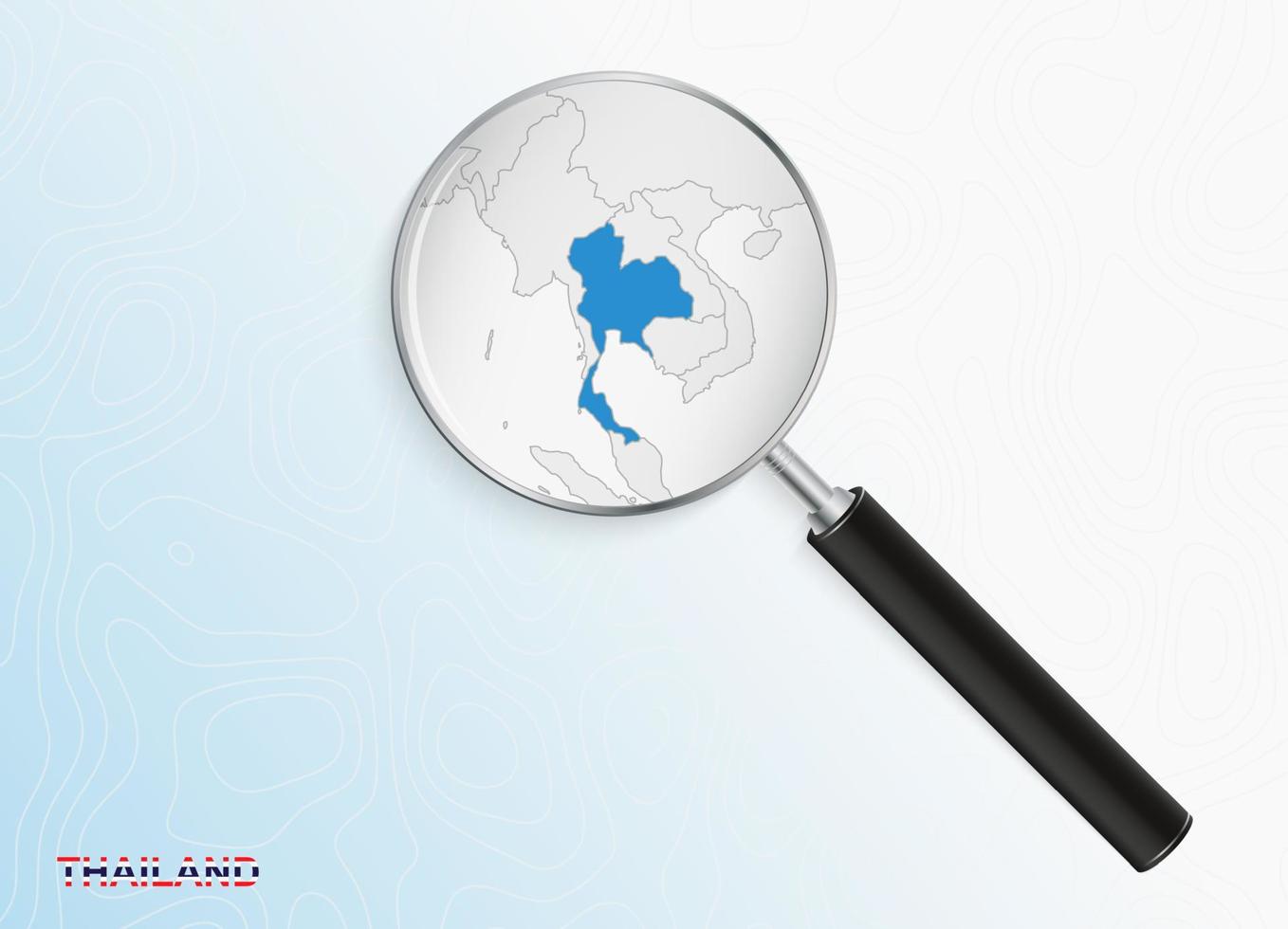 lente d'ingrandimento con carta geografica di Tailandia su astratto topografica sfondo. vettore