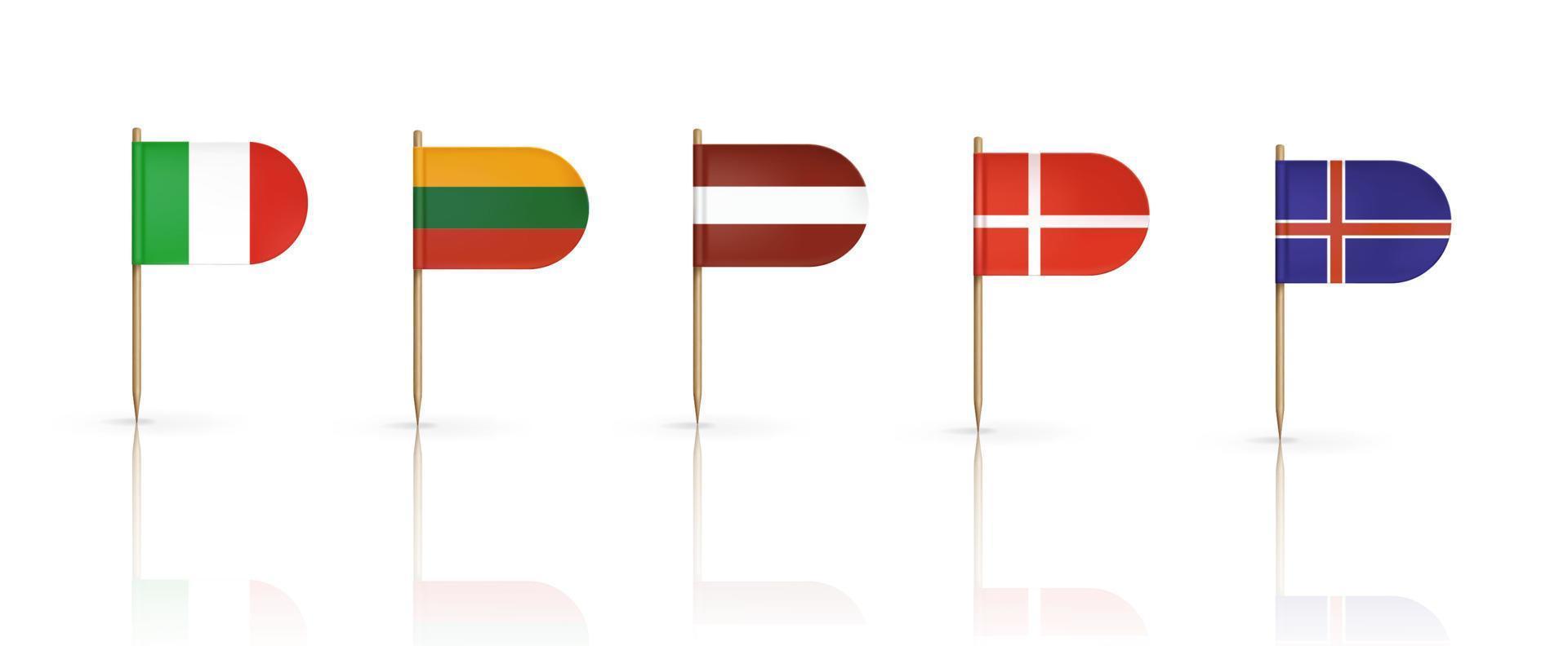 Danimarca, Lituania, Lettonia, Islanda e Italia bandiera vettore