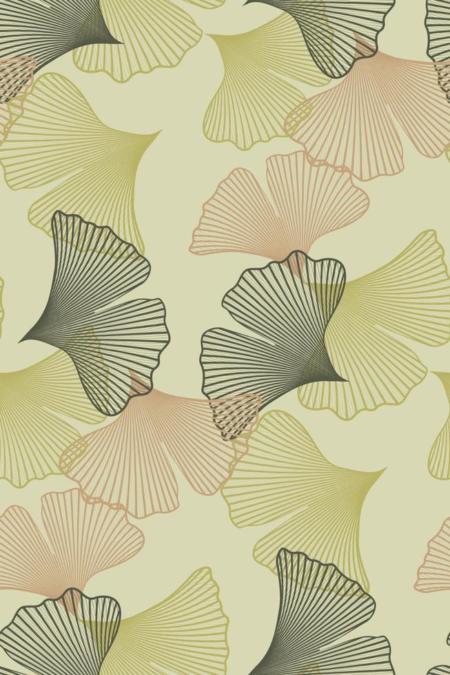 senza soluzione di continuità retrò modello mano disegnato ginkgo biloba le foglie. giapponese disegno grafico stile, logo modello, vettore illustrazione tessuto Stampa floreale botanico sfondo isolato su Vintage ▾ verde colore