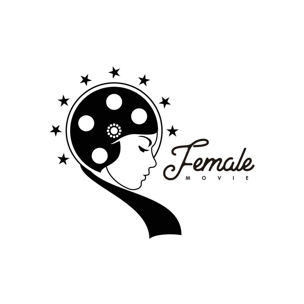 bellezza donne e cinema rotolo bobina logo design femmina film vettore grafico illustrazione