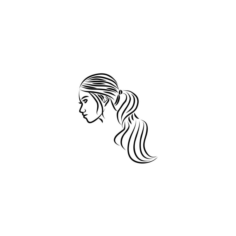 lungo ondulato capelli elegante modello logo design vettore illustrazione cartello e simbolo per moda e bellezza