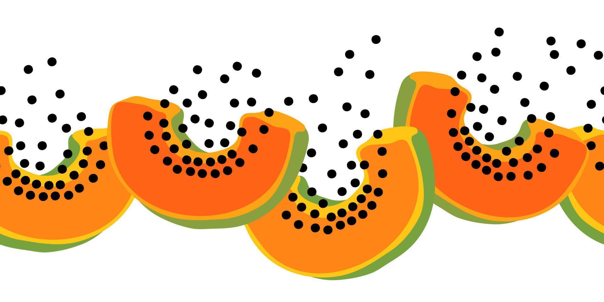 vettore senza soluzione di continuità modello con frutta. colorato mano disegnato papaia fette ripetibile confine. pawpaw frutta infinito linea.