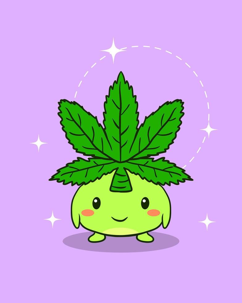 carino marijuana etichetta personaggio design vettore