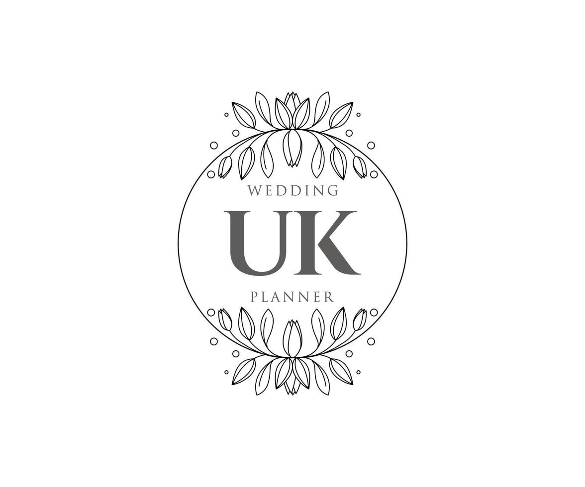 UK iniziali lettera nozze monogramma loghi collezione, mano disegnato moderno minimalista e floreale modelli per invito carte, Salva il Data, elegante identità per ristorante, boutique, bar nel vettore