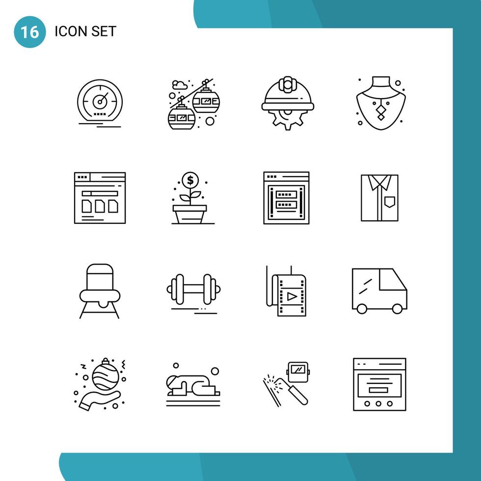 vettore imballare di 16 schema simboli linea stile icona impostato su bianca sfondo per ragnatela e mobile