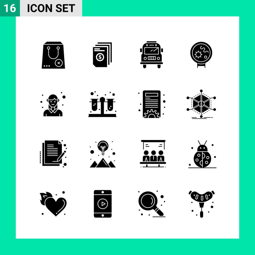 imballare di 16 solido stile icona impostato glifo simboli per Stampa creativo segni isolato su bianca sfondo 16 icona impostato vettore
