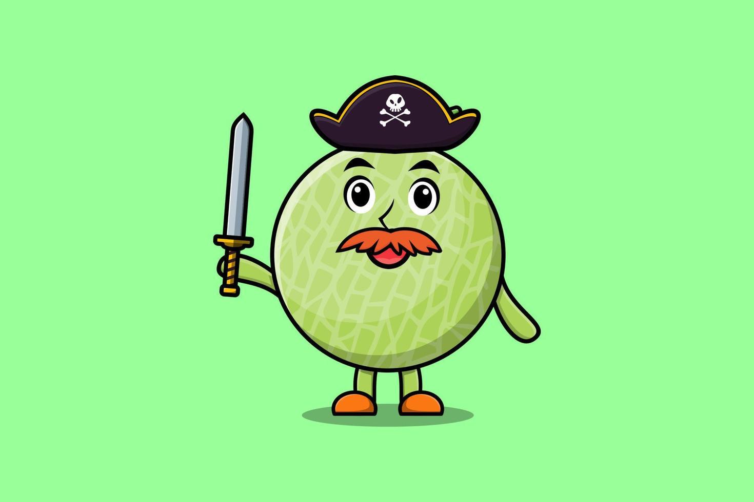 carino cartone animato personaggio melone pirata Tenere spada vettore