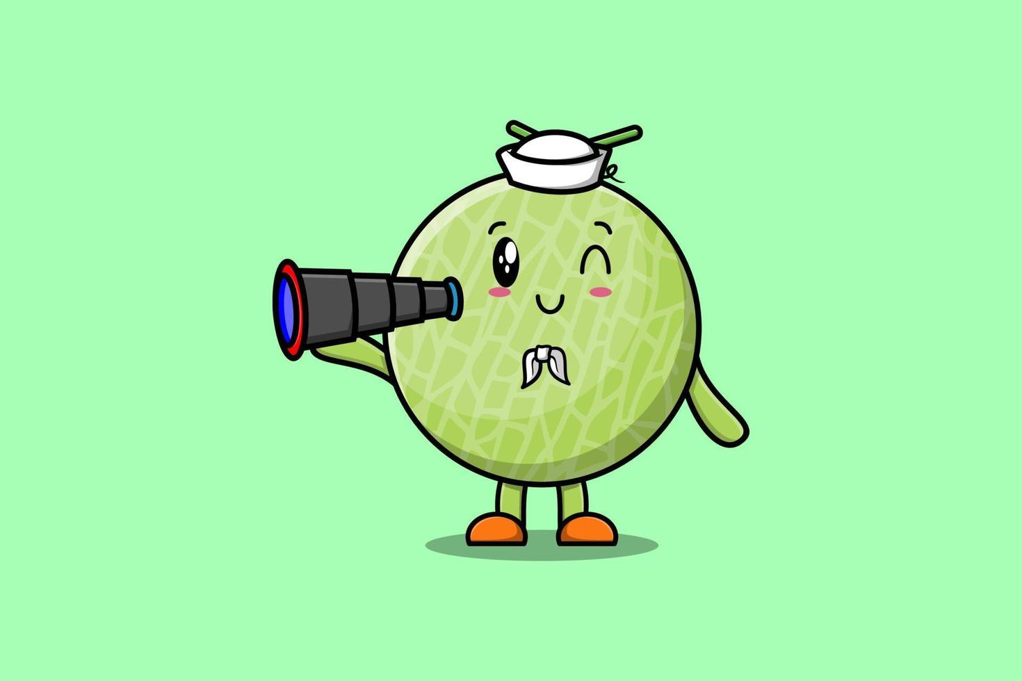 carino cartone animato melone marinaio utilizzando binoculare vettore