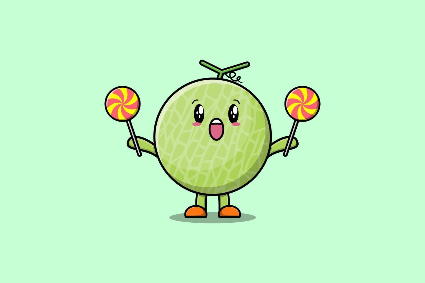 carino cartone animato melone personaggio hold lecca-lecca caramella vettore