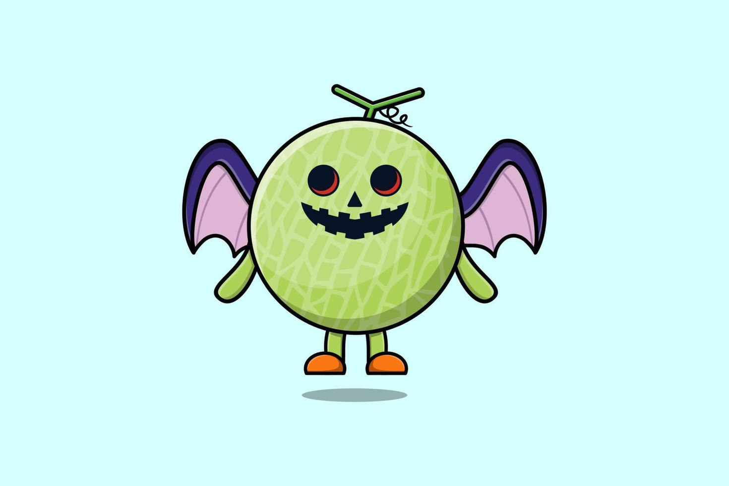 carino portafortuna cartone animato melone personaggio pauroso pipistrelli vettore