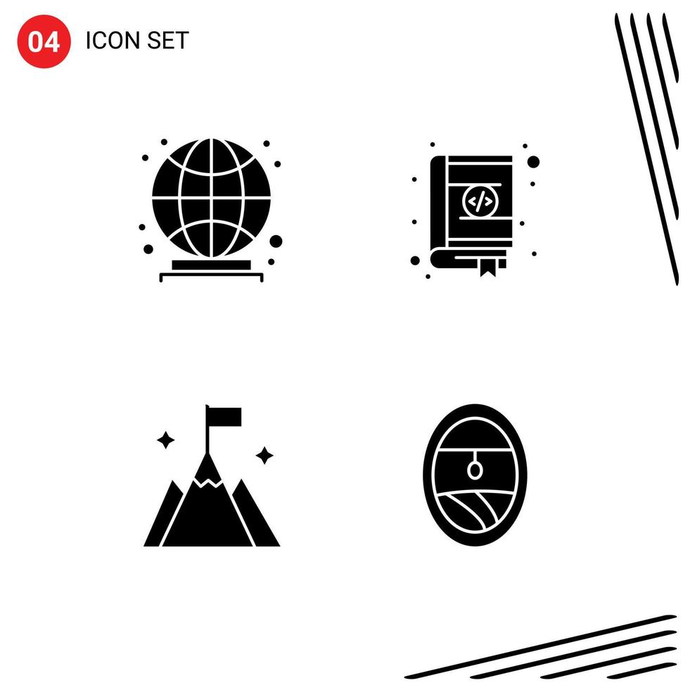 moderno impostato di 4 solido glifi e simboli come come globale bandiera libro design interfaccia modificabile vettore design elementi
