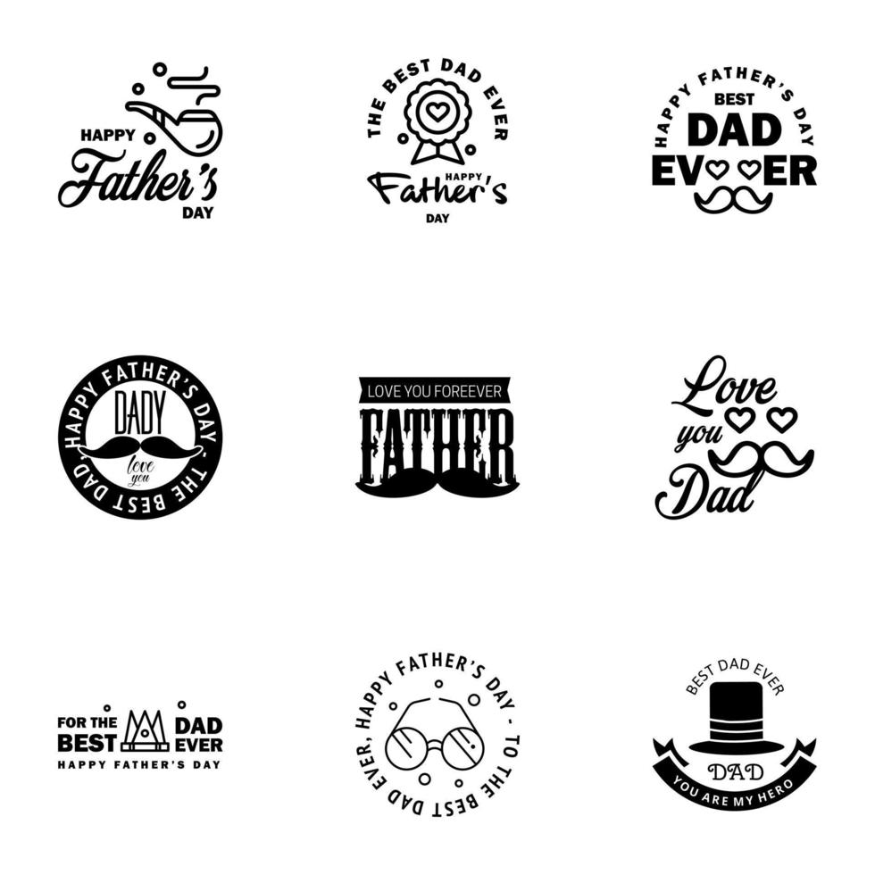 9 nero impostato di vettore contento padri giorno tipografia Vintage ▾ icone lettering per saluto carte banner maglietta design padri giorno modificabile vettore design elementi