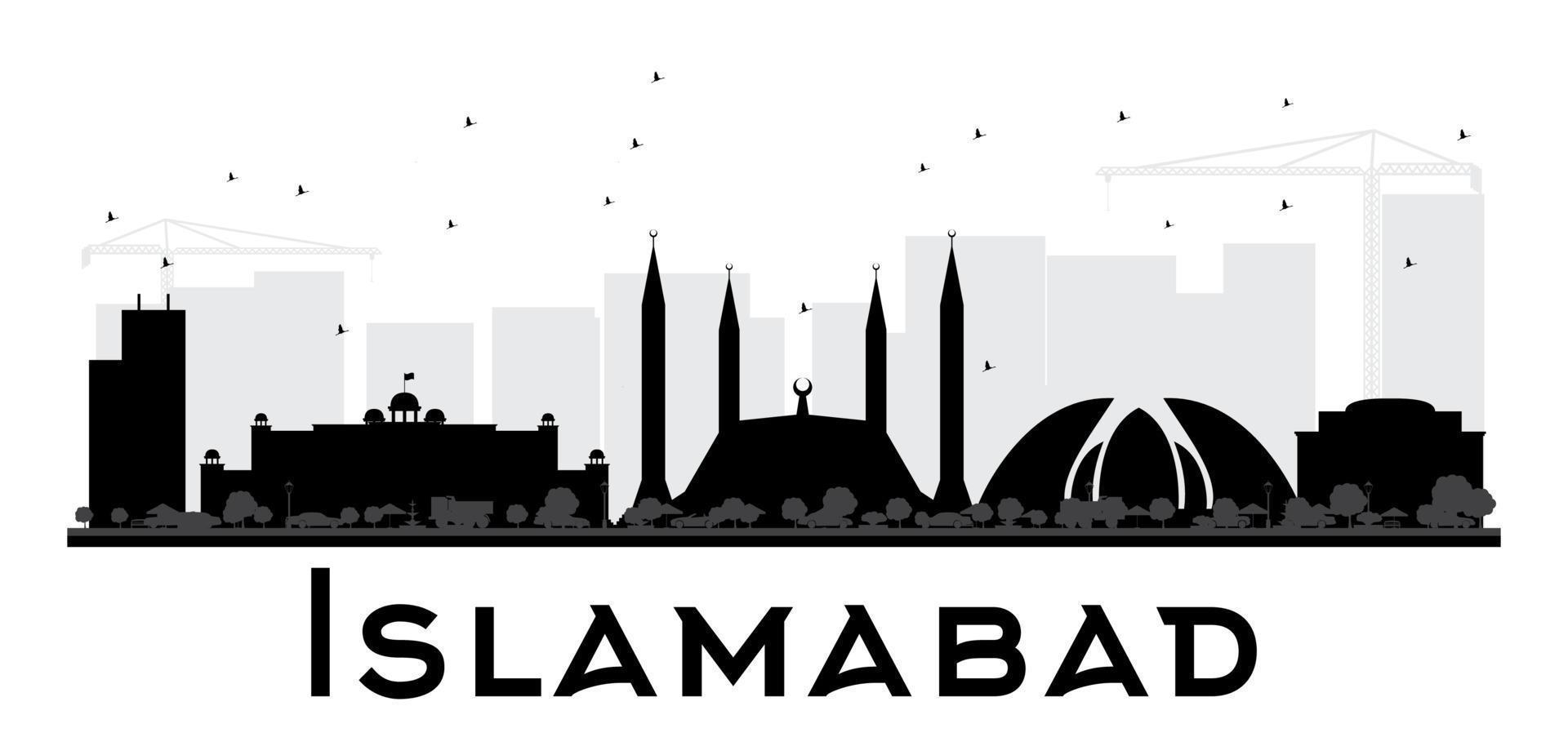 islamabad città orizzonte nero e bianca silhouette. vettore