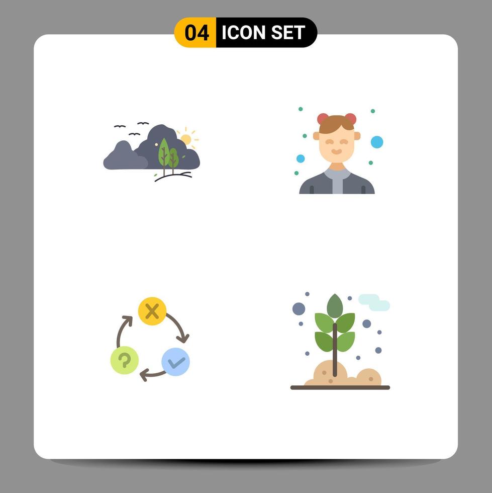 4 piatto icona concetto per siti web mobile e applicazioni montagna opera natura ristorazione flusso modificabile vettore design elementi