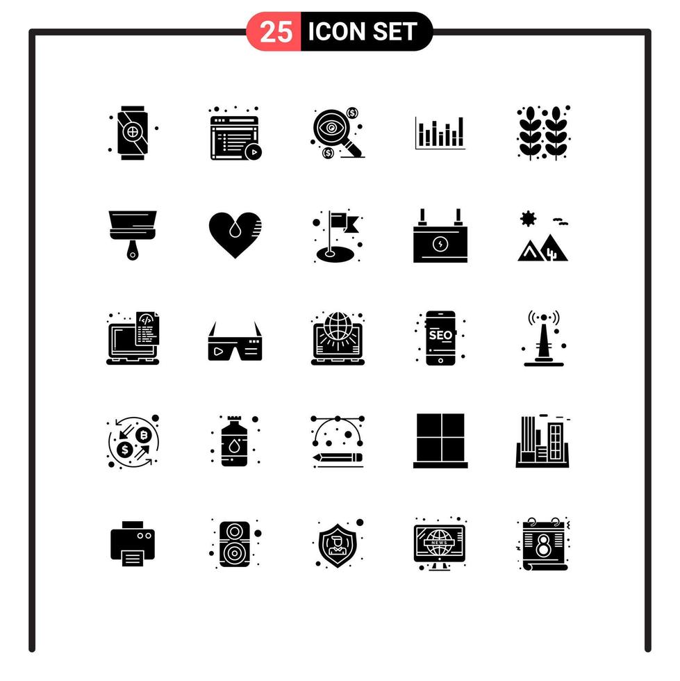 universale icona simboli gruppo di 25 moderno solido glifi di cibo giù moneta su grafico modificabile vettore design elementi