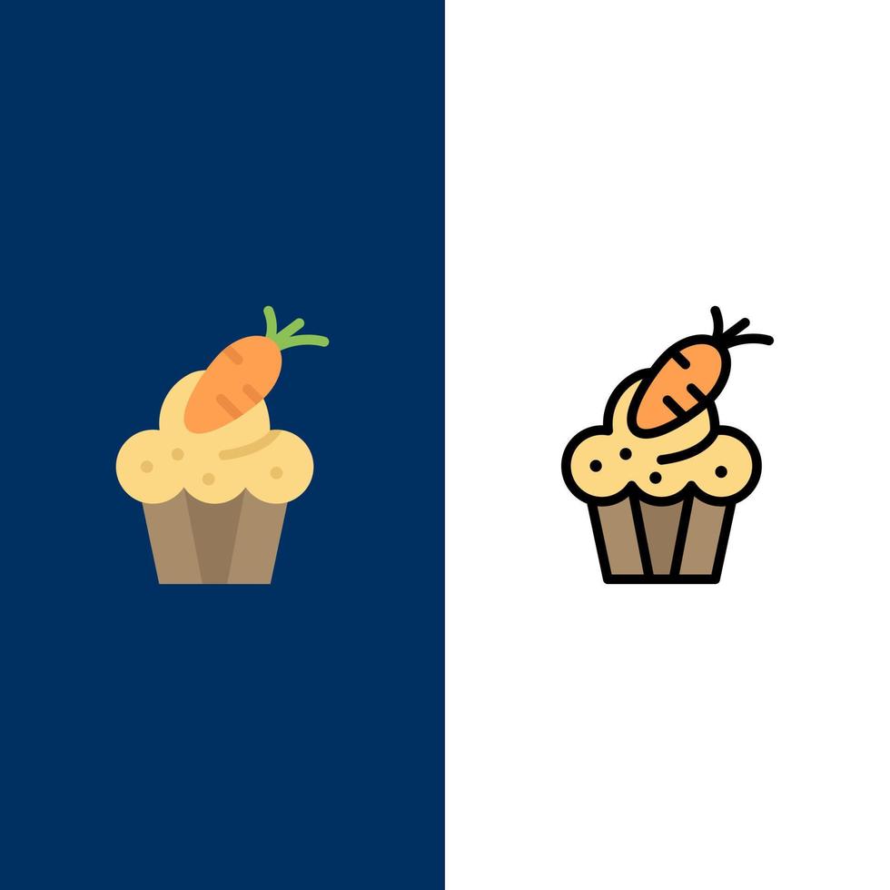 torta tazza cibo Pasqua carota icone piatto e linea pieno icona impostato vettore blu sfondo